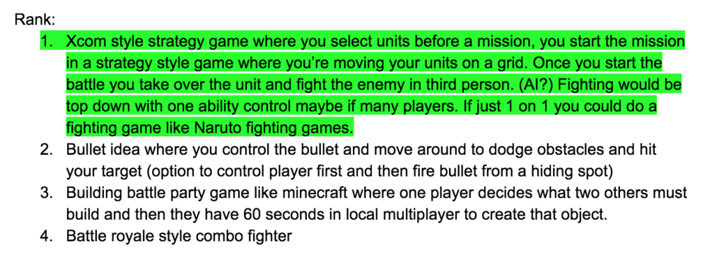 ideas for game